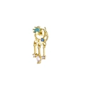 Detailaufnahme der goldenen Mondsichel Nasenstecker mit blauem Zirkon und Quasten - Stern Mond Blauer Stein Quaste (Gold 1)