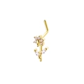 Detailansicht eines L-förmigen Gold-Nasensteckers mit Blumendesign und Zirkonia - Zirkonia Blumen-Stil (Gold)