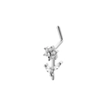 L-förmiger Nasenstecker aus Chirurgenstahl mit Kristallblumen-Design für einen trendigen Look - Zirkonia Blumen-Stil (Silber)