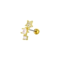 Detail of gold star stud earring with micro-paved zircons and secure screw back - Triple Star Shape (C075) / Gold Five-pointed Star