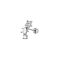 Detail of silver star earrings with cubic zirconia inlay and ball screw back closure - Triple Star Shape (C075) / Silver Star