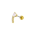 Detail of gold heart-shaped zircon ear stud with arc-shaped accent stones and screw ball back - Heart Arch Zirconia Style (C067) / Gold