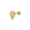 Close-up of a gold-plated V-shaped stud earring with micro-set cubic zirconia stones - Gold Triangle