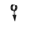 Matte black stainless steel hoop earring with triangle cone pendant for men and women - Black