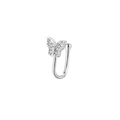 Close-up of silver U-shaped non-piercing butterfly nose clip with white zircon stones - Silver 10 (Butterfly Shape 2)