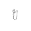 Detailed macro view of silver U-shaped non-piercing nose cuff with cross and zircon stones - Silver 8 (Cross Shape)
