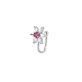 Detailed close-up of U-shaped non-piercing nose cuff with red and white floral zircon stone - Silver 7 (Red Heart Flower)