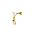 Detail of heart-shaped zircon and bear pendant stud earring with gold-plated finish - Pendant Bear Style (C018) / Gold