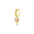 Detail of gold-plated copper nose ring featuring pink heart stone and white zircon tassels - Gold Pink Heart Style / Gold 2
