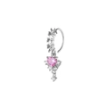 Silver nose ring with a hanging pink heart pendant and white zircon inlay for women - Silver Pink Heart Style / Silver 2