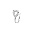 Detail view of heart-shaped silver nose clip with micro-pave white cubic zirconia - Silver 5 (Heart Shape)
