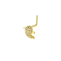 Detailaufnahme eines goldener 20G L-Nasenstecker mit Diamant-Delfin-Design - Dolphin Style - Gold