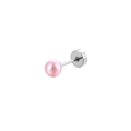 Clou d'oreille en acier inoxydable avec perle rose et fermeture à vis pour femme - Style Aspect Perle Ronde Rose