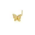 Detailed view of L-shaped gold nose stud featuring a butterfly design with pink zircons - Butterfly Style-Gold