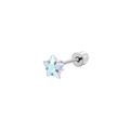 Detailed macro view of star shaped surgical steel ear stud with iridescent zircon stone - Aurora Star Gemstone Style