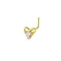 Detail of a 20G L-shaped gold nose stud featuring a heart frame with a clear zircon stone - White Stone Heart Style - Gold