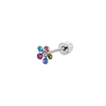 Silver stainless steel flower ear stud with colorful crystals and secure screw back closure - Five-petal Colorful Flower Style