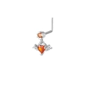 Nahaufnahme von L-förmigem Nasenstecker mit orangem Herz-Edelstein und Engelsflügeln - Engelsschwingen Orangefarbener Zirkonia / Silber