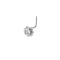 L-shaped silver nose stud with sparkling sunburst flower and clear zircon stone - Sunflower Style - Silver
