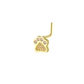 Detailed close-up of 20G L-shaped gold nose stud with pink crystal cat paw design - Cat Claw Style - Gold