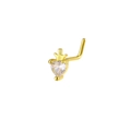 L-shaped gold nose stud with heart-shaped zircon and tiny crown detail detail - Gold Crown Heart Style