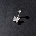 Gepolijste vlinder navelpiercing met fonkelende kristallen en zirkoniasteentjes - Gesplitste peervormige zirconia vlinderstijl (Zilver 3)