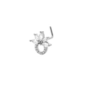 L-förmiger silberner Nasenstecker mit Kristallblume und Lotus-Design aus Zirkonsteinen - Blumenform / Dreischichtig Silber