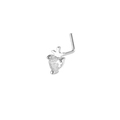 L-shaped star nose stud with sparkling heart-shaped zircon and crown setting silver finish - Silver Crown Heart Style