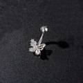 Glinsterende vlinder navelring van roestvrij staal met zilverkleurige zirkonia steentjes - Peervormige Zirconia Vlinderstijl (Zilver 2)