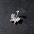 Macro detail of butterfly navel ring with silver finish and sparkling zircon stones - Full Zircon Butterfly Design / Silver 4