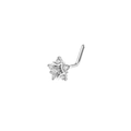 Elegant L-shaped silver star nose stud with sparkling cubic zirconia on white background - Silver Star Style