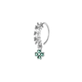 Silver copper nose ring with zircon stones and a green four-leaf clover heart pendant - Silver 3 (Green Clover Pendant)