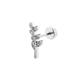 Detailed macro view of a silver-toned leaf helix stud featuring eight micro zircon stones - Silver 4