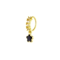 Detail of gold-plated nose ring with clear zircons and a black floral drop pendant - Gold 2 (Black Flower Pendant)