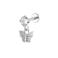 Silver butterfly labret stud with crystal zircon inlay for cartilage and tragus piercing - Pave Butterfly Style (Silver 8)