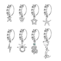 Detailansicht von 8 silbernen Piercing-Ringen mit Schmetterling, Stern und Zirkonia-Anhängern - Silber Set 2
