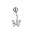 Detail eines Schmetterlings Bauchnabelpiercings mit Silberbeschichtung und Zirkon-Inlay - Schmetterling mit Gelbem Stein Stil / Silber