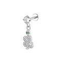 Detail of silver snake earring with green gem eyes and sparkling white zircon pavé - Flexible Snake Style (Silver 13)