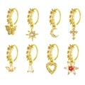 8er-Set goldene Nasenringe mit Schmetterling, Kreuz und Mond Anhängern mit Zirkonia - Gold-Set 1