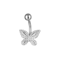 Bauchnabelpiercing aus Edelstahl mit Schmetterlings-Anhänger und Zirkonia-Besatz - Detaillierter Schmetterlingsstil / Silber