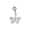 Polierter Bauchnabelpiercing-Schmetterling aus Edelstahl mit funkelnden Zirkonia-Steinen - Zirkonia-Schmetterling-Stil / Silber