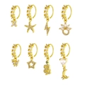 Set aus 8 vergoldeten Nasenringen mit Kreuz Schmetterling Stern Anhängern und Zirkonia - Gold-Set 2