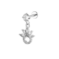Silberner Edelstahl Labret-Stecker mit hängendem Lotusblumen-Anhänger aus Zirkonia - Blumenstil (Silber 2) / Silber