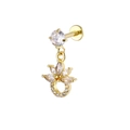 Goldener Labret-Stecker aus Edelstahl mit Kristall-Lotosblume und Zirkonia-Steinen - Blumenstil (Gold 2) / Gold