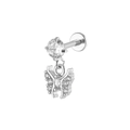 Silver butterfly labret stud earring with sparkling cubic zirconia on a white background - Butterfly Style (Silver 3)