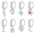 Σετ με 8 ασημένια δαχτυλίδια piercing με πεταλούδα και φεγγάρι με κόκκινο ζιργκόν - Ασημί Σετ Τέσσερα