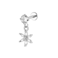 Silver stainless steel labret stud with dangling cubic zirconia flower pendant - Six-Petal Flower Style (Silver 4)