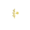 Gold leaf earring with olive branch design and flat back surgical steel screw - Five Leaf Branch Curve Style / Gold 9