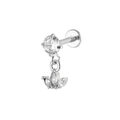 Silver stainless steel labret stud featuring a dangling marquise zircon floral pendant - Crown Style (Silver 5)