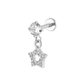 Silver stainless steel labret stud with a clear zircon stone and star-shaped pendant - Five-Pointed Star Style (Silver 6)